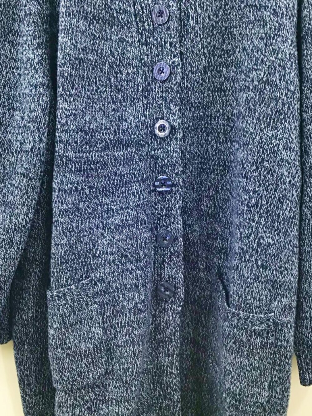 Women's 2X Cardigan Sweater Tunic Length Marled Blue Chunky Pockets Lagenlook - Picture 3 of 9